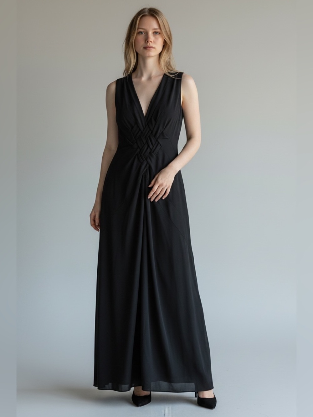YIGAL AZROUEL Black V-Neck Braided-Waist Maxi Dress